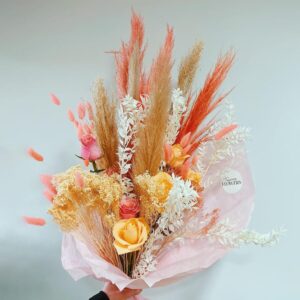 Peach & Pink Dried Bouquet with Fresh Roses